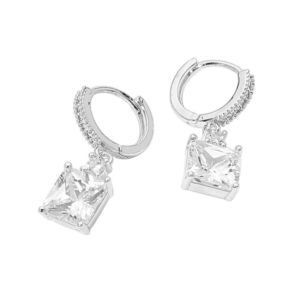 Gold Dipped Square CZ Drop Huggie Earrings