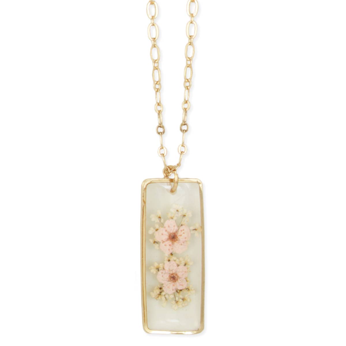 Cottage Classic Light Pink Gold Bar Dried Flower Necklace