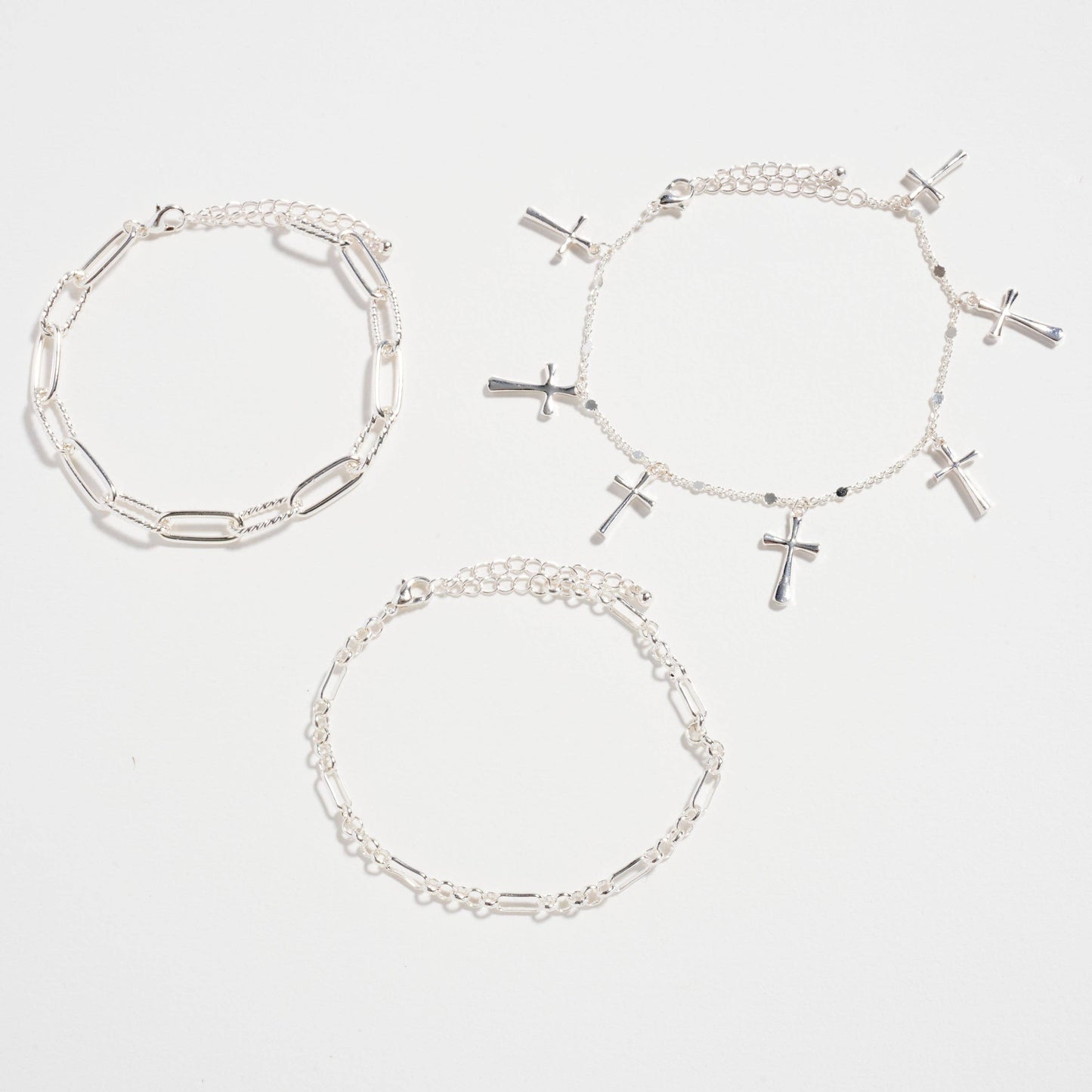 Multi-Chain Gold-Dipped Bracelet Set with Cross Details