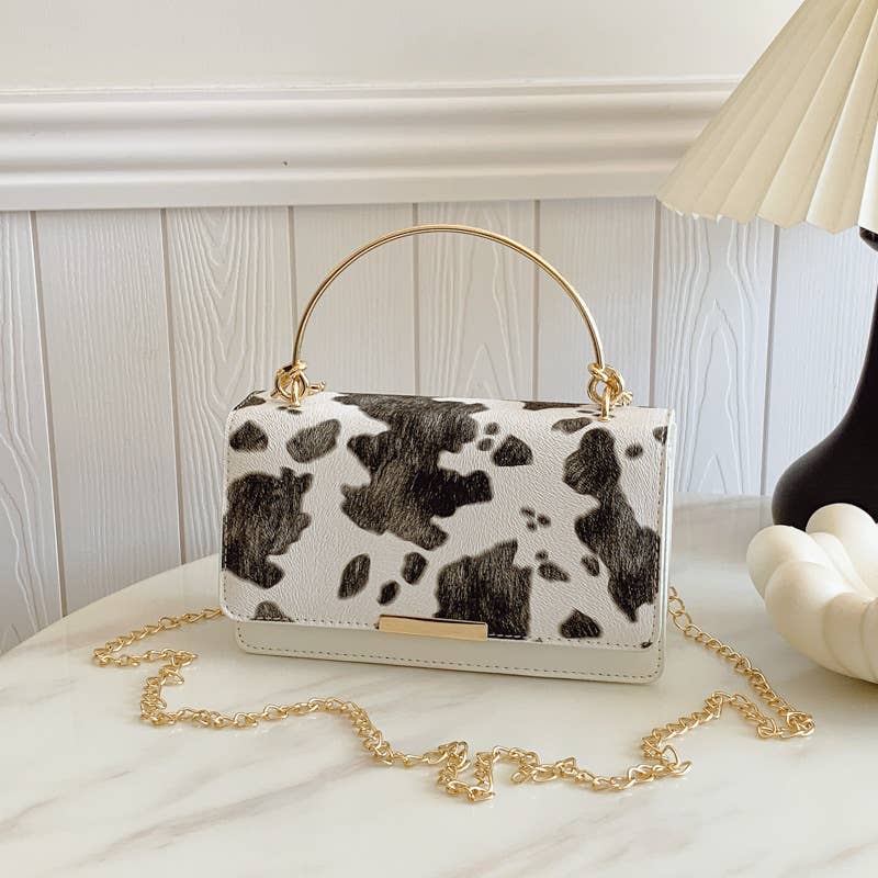 Western Cow Print Top Handle Chain Shoulder Bag