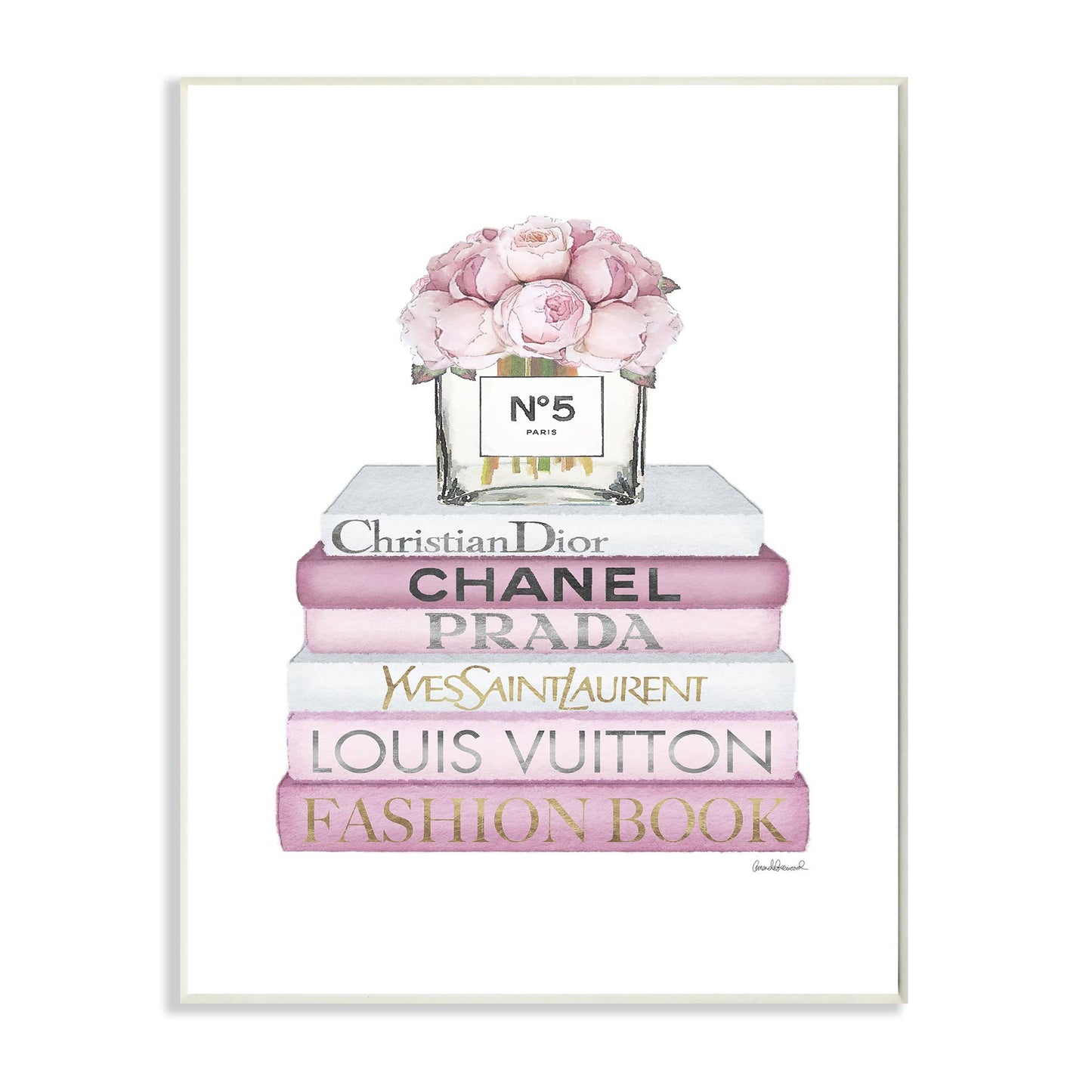 Glam Designer Flower Bookstack Pink White Water Plaque