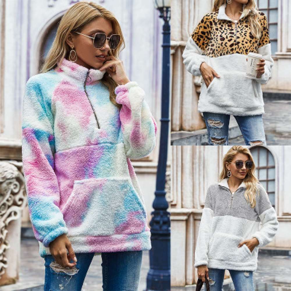 Womens furry color block sweater