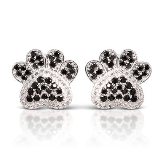 Paw Print Earrings - Silver/Black