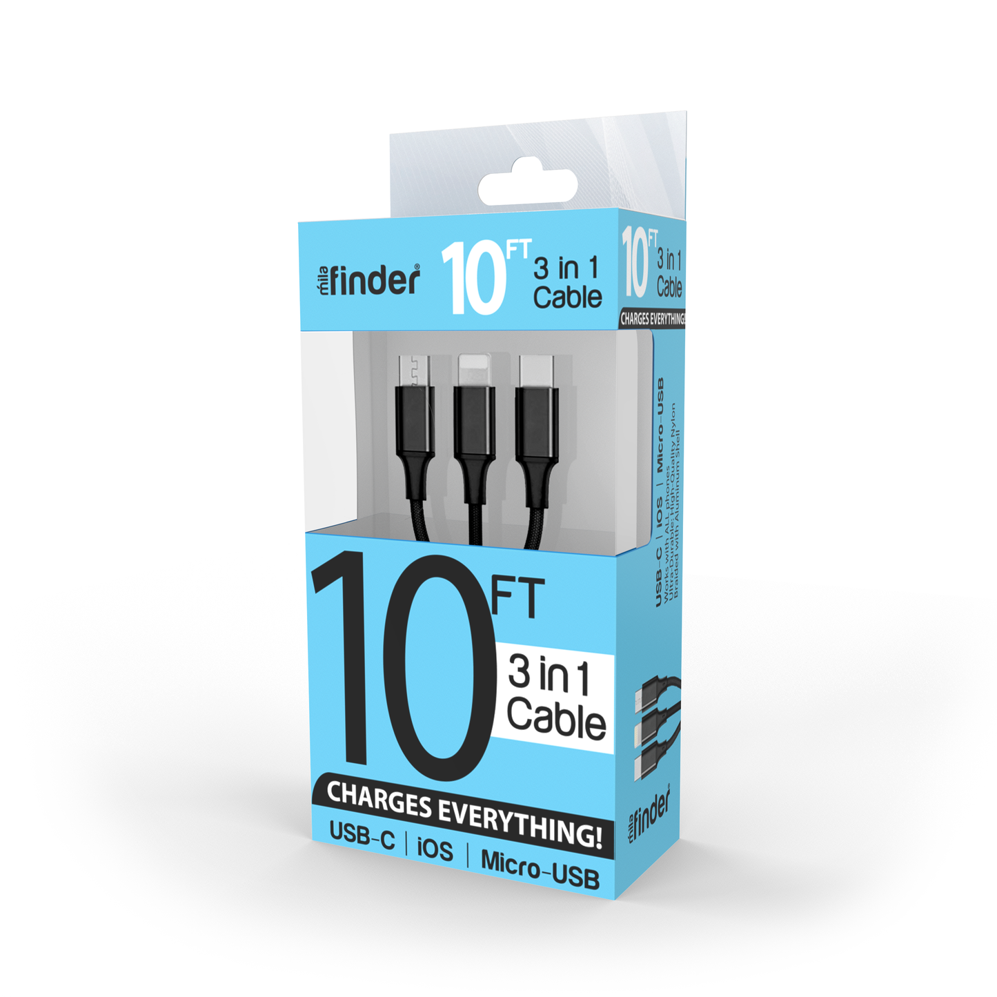 10 foot 3-in-1 USB Multi-Charging Cable Boxed