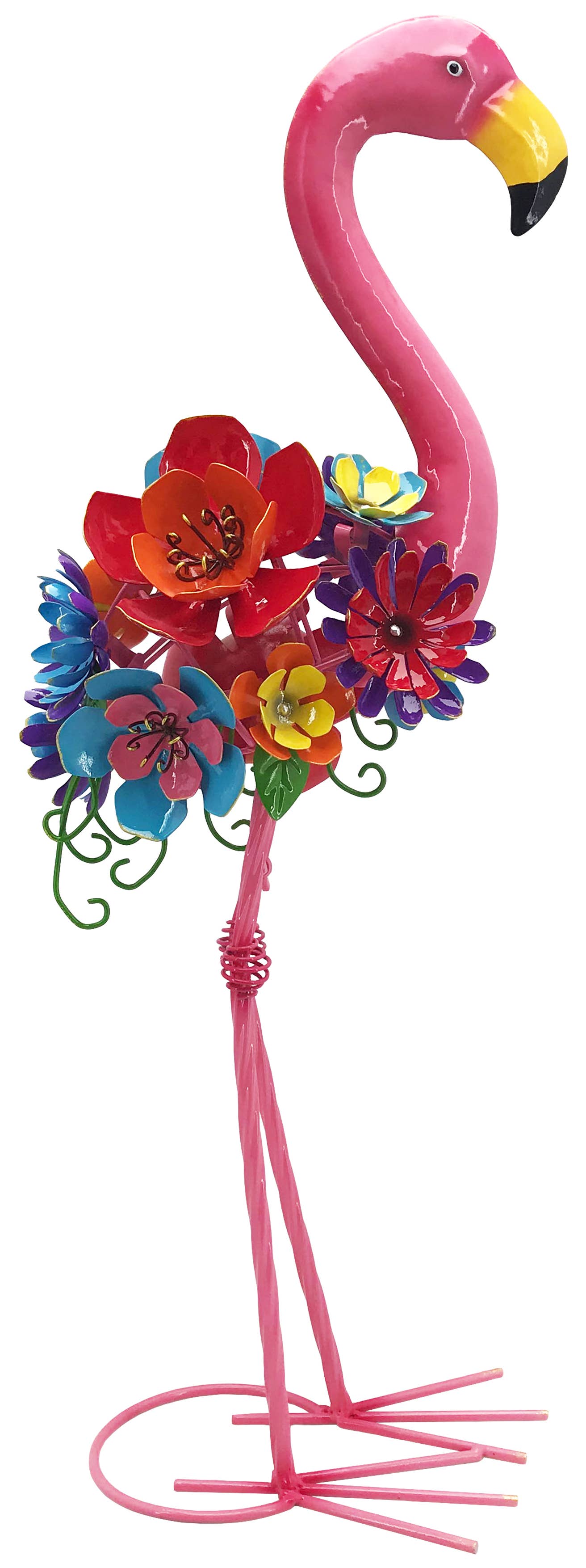 Enameled Metal Flamingo Statue w/ Flower Body