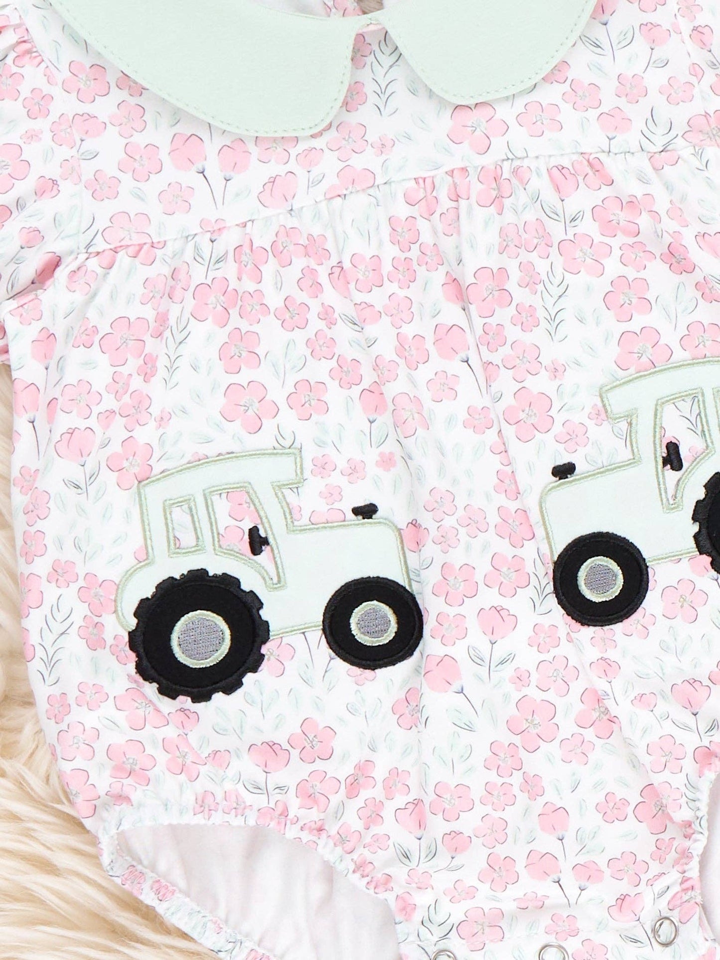 Tractor in the Meadow Embroidered Bubble Romper