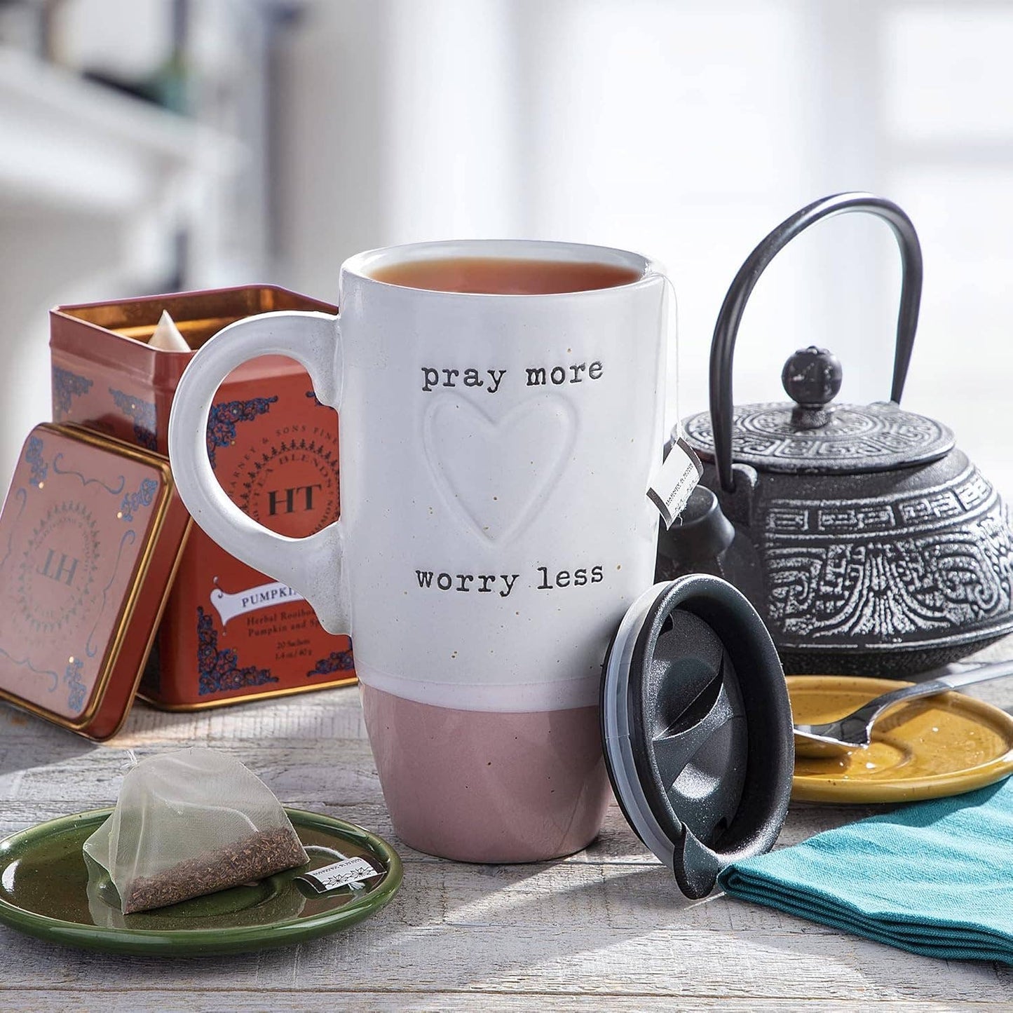 20oz Stoneware Travel Mug with Lid – Pray More Worry Less