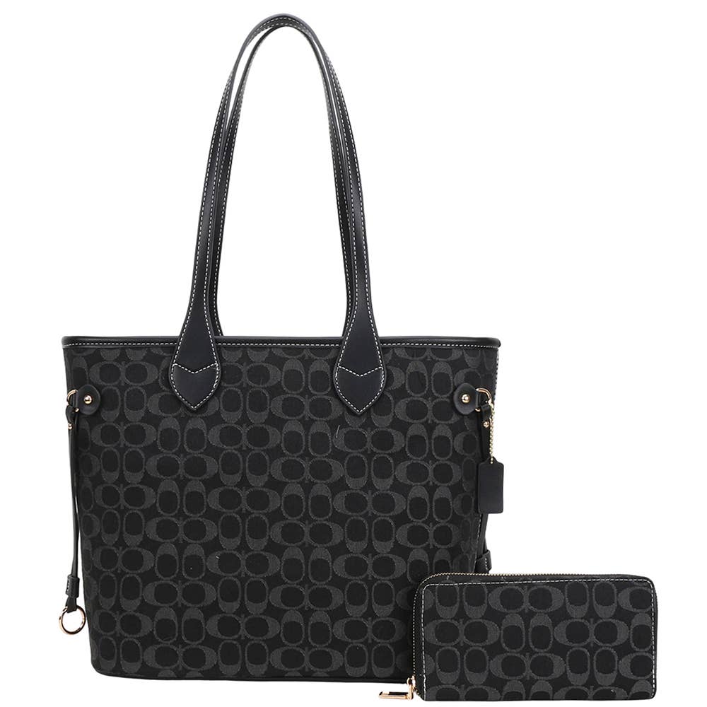 2IN1 OVAL PRINT MONOGRAM SHOULDER TOTE BAG W WAL, 8NZ 7091W