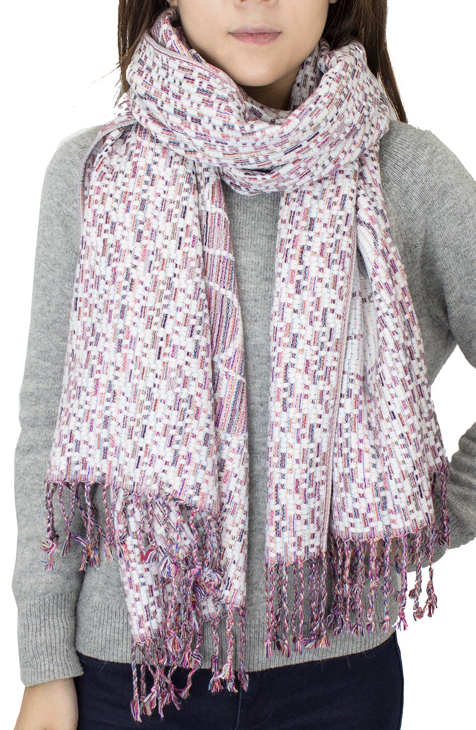 White Knit Camellia Retro Cashmere Blend Wrap Scarf