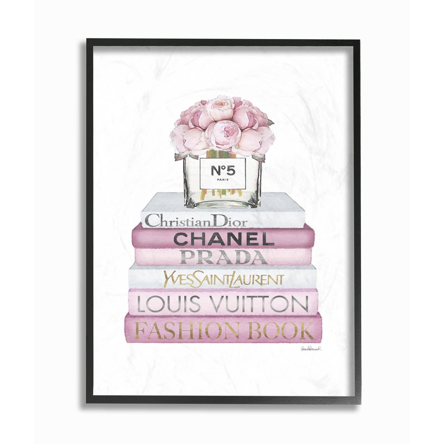 Fashion Designer Flower Bookstack Pink White Water Blk Frame