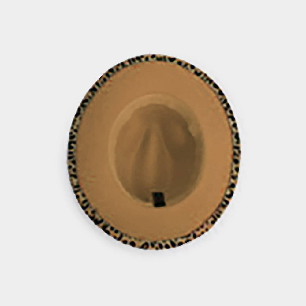 Faux Leather Band Leopard Patterned Panama Hat