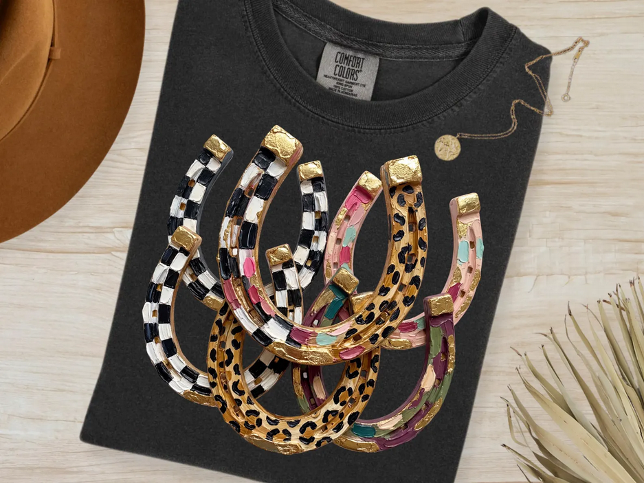Oil Painted Horseshoes Faux Graphic Tee