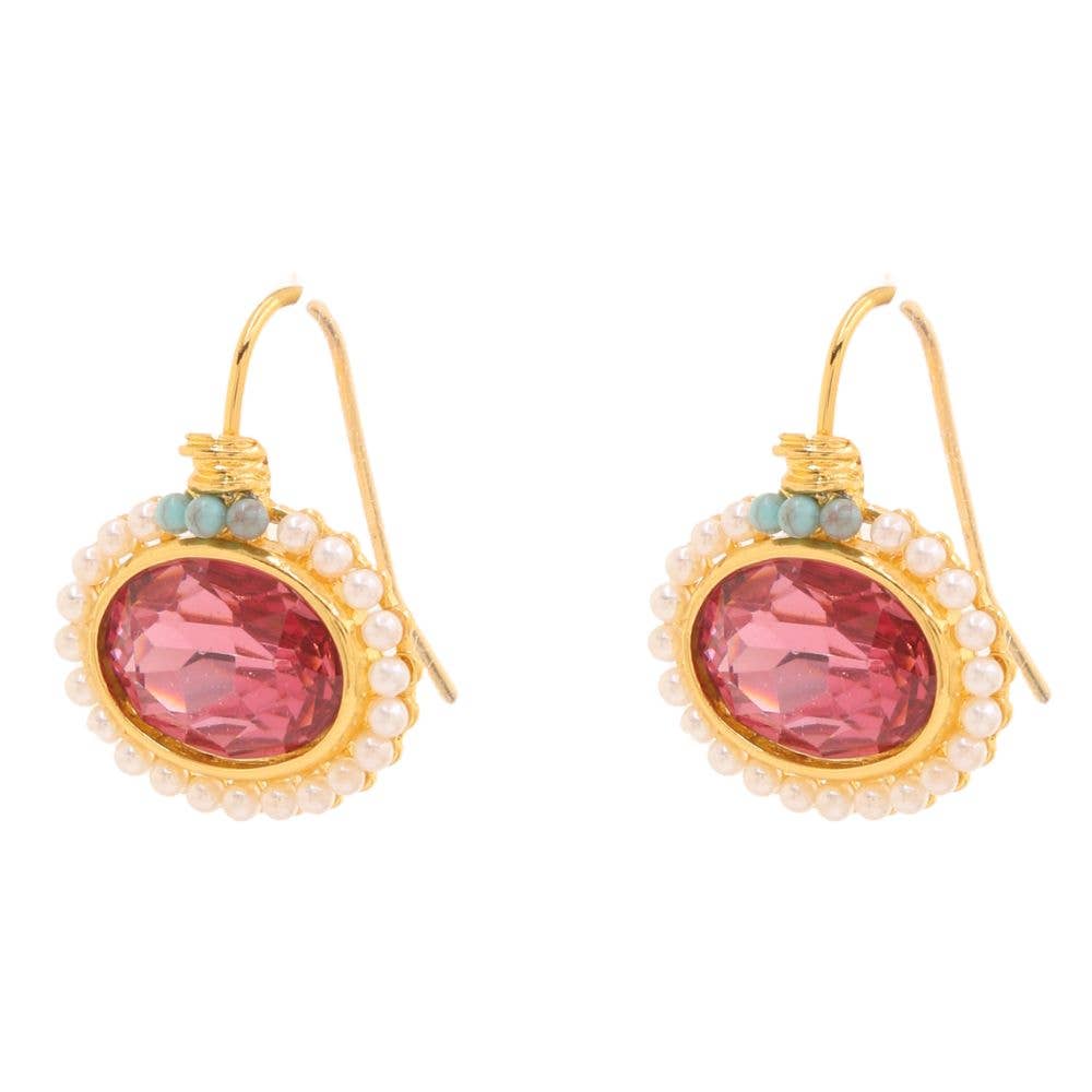 CRYSTAL STONE PEARL DANGLE EARRING, ES 0704
