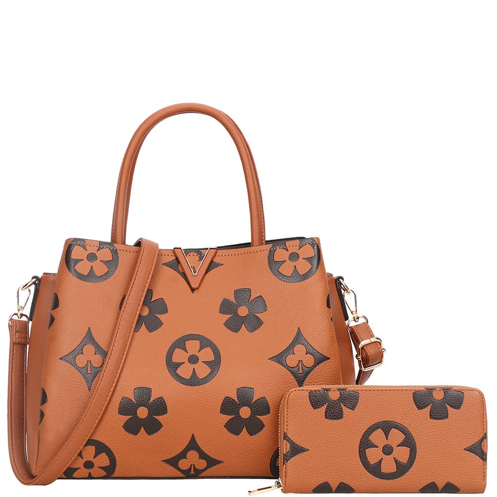 2IN1 PRINT HANDLE SATCHEL BAG WITH WALLET SET, YB 8885 W