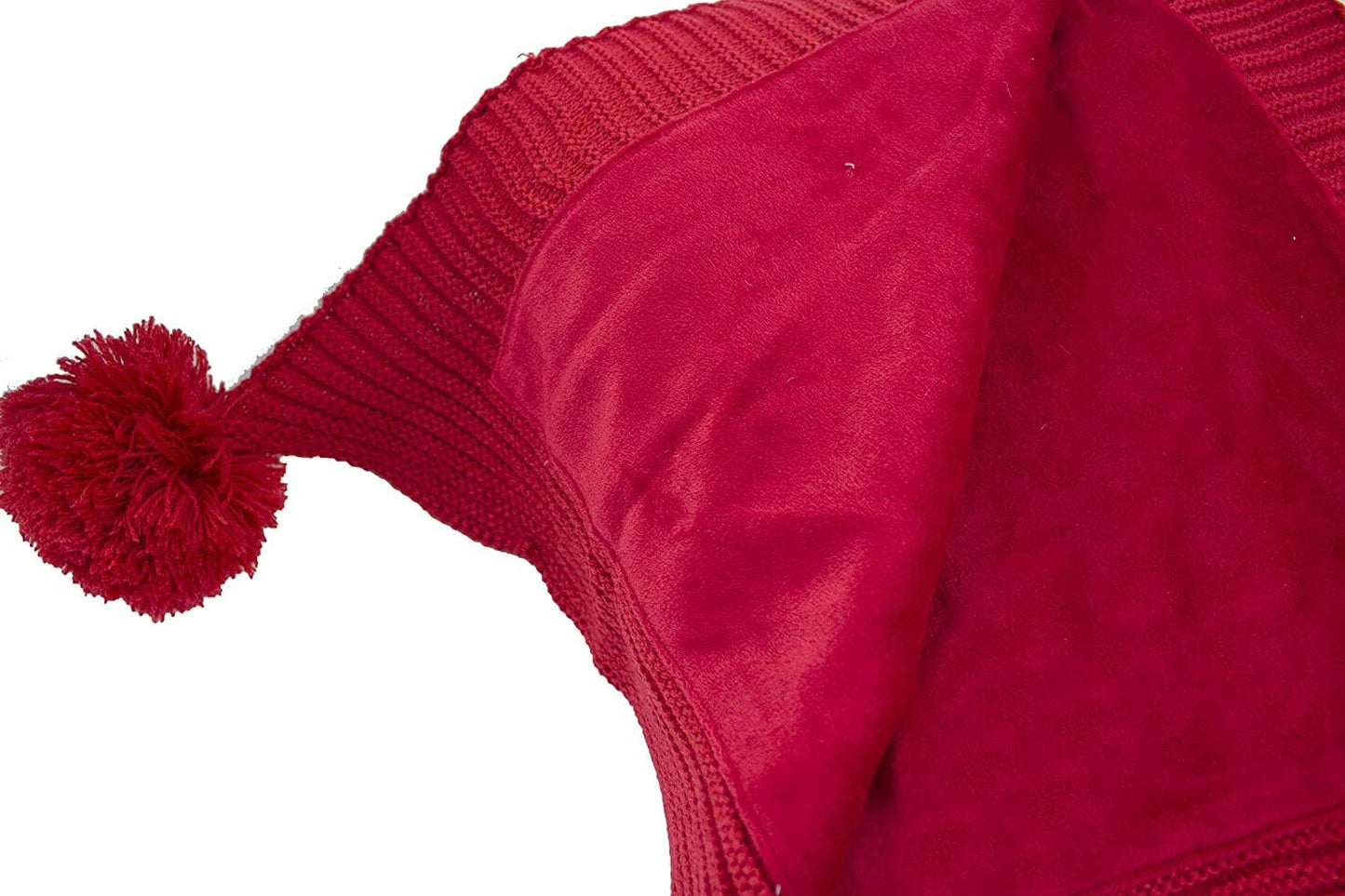 Red Luxe Faux Fur Cable Knit Pom Pom Throw Blanket