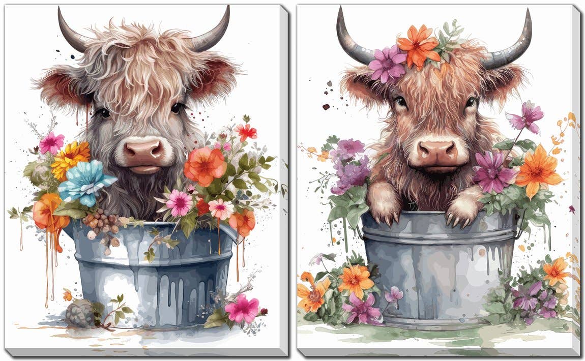 Baby Highland Cow Canvas Wall Art Set