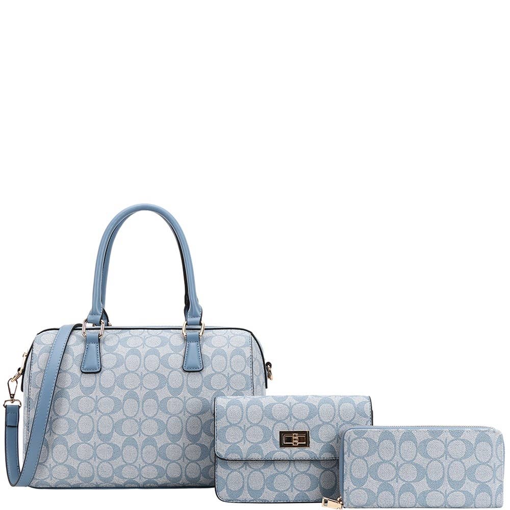 3IN1 OVAL PRINTED HANDLE DUFFLE BOSTON BAG SET