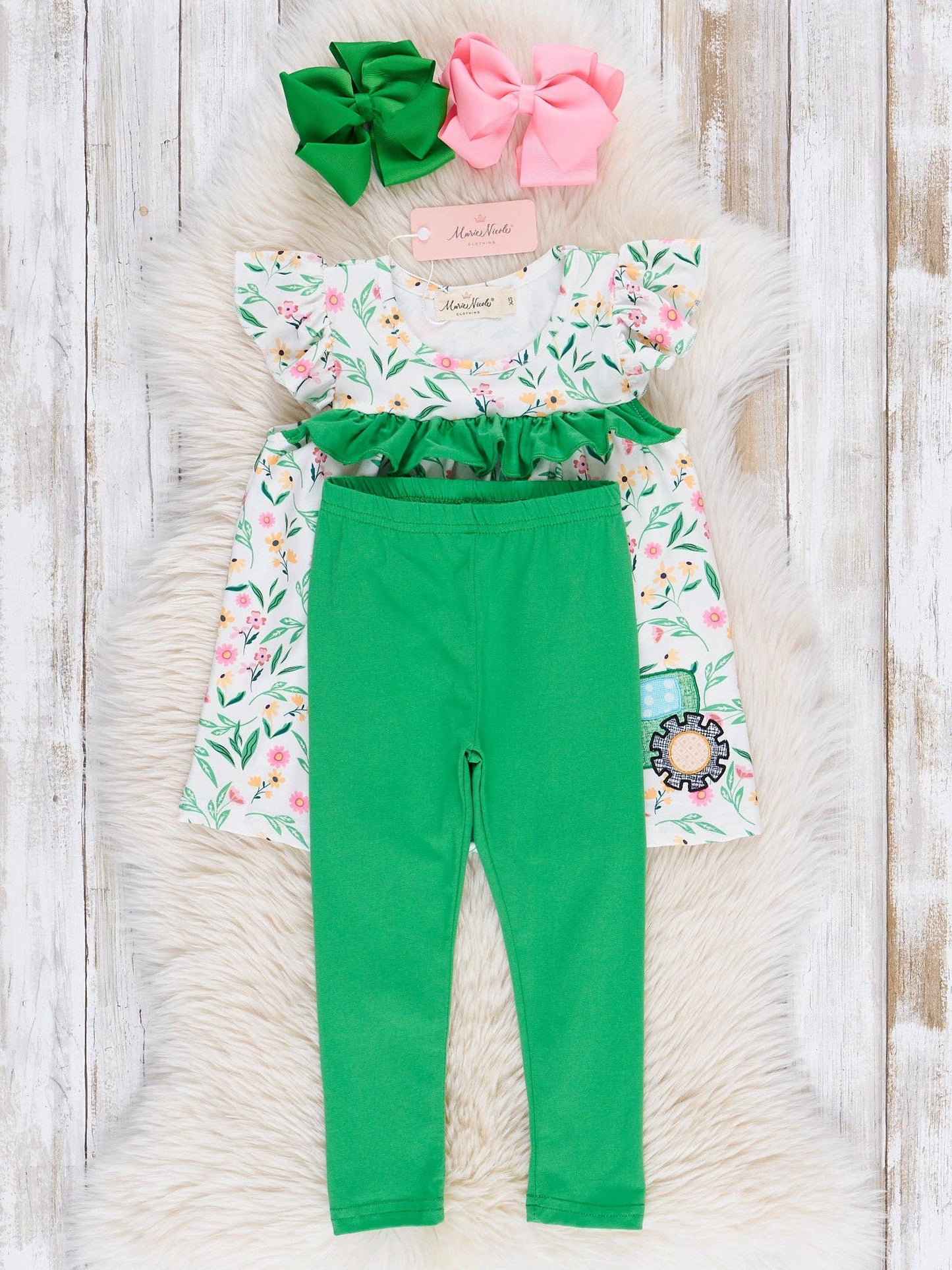 Floral Tractor Embroidered Ruffle Outfit