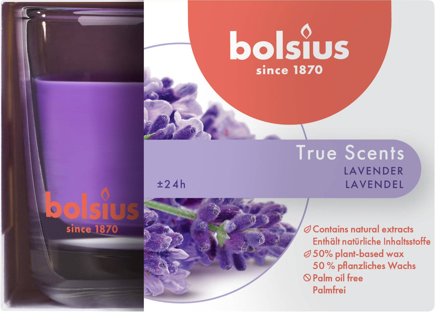 Lavender Scented Candle - 3.5 x 2.5 Inches - 24 Hours Burn Time - Premium European Quality - 6 Fragranced Candles In Glass - **Sold Individually