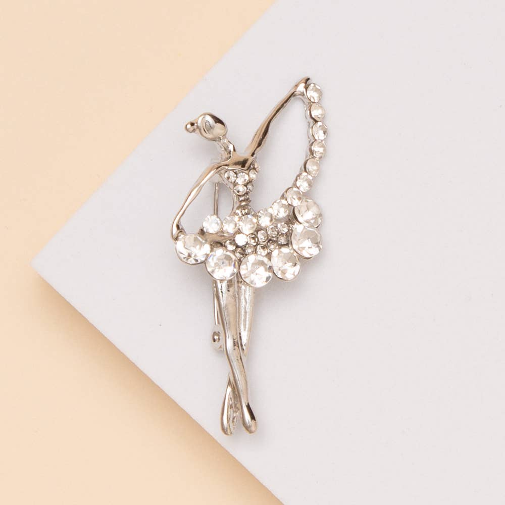 Rhinestone Ballerina Pin Brooch