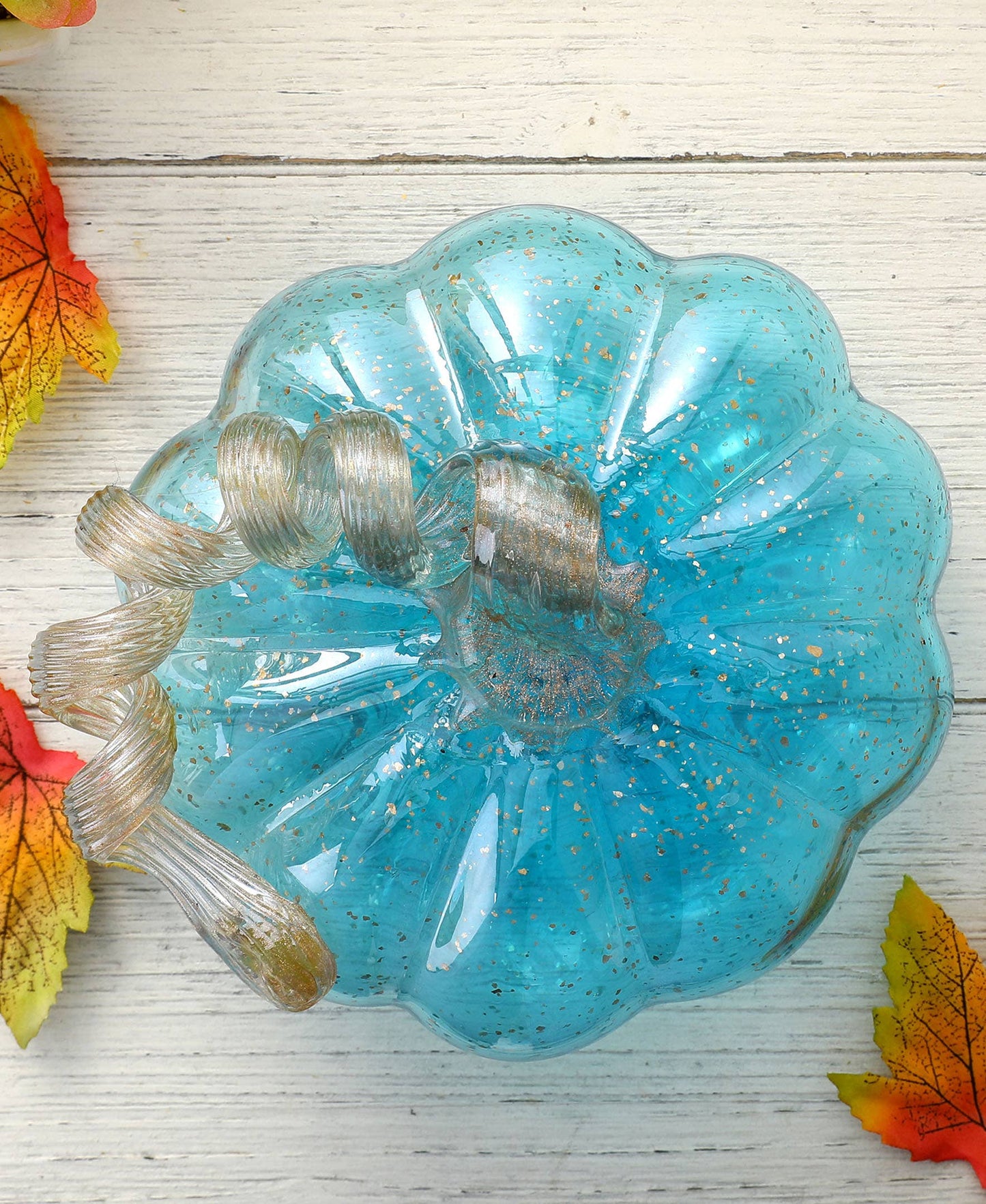 6.75"D Blue Glass Pumpkin