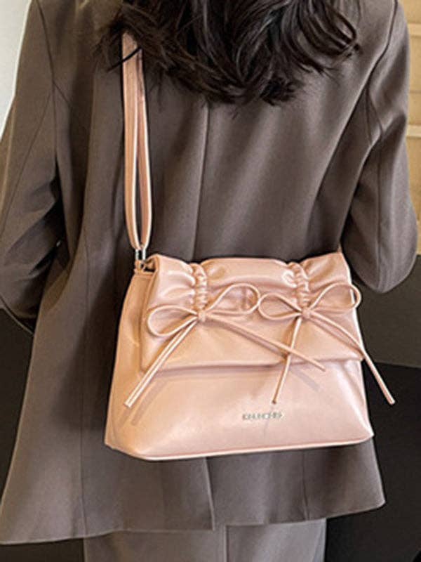 Bowknot Pleated Solid Color Crossbody Bags