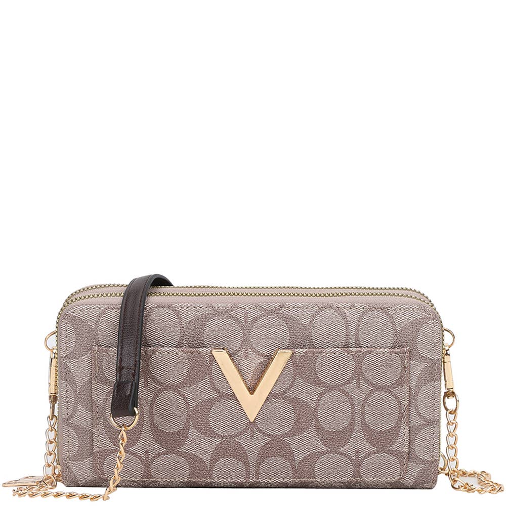 OVAL V DESIGN ZIPPER WALLET W STRAP, FT 1025