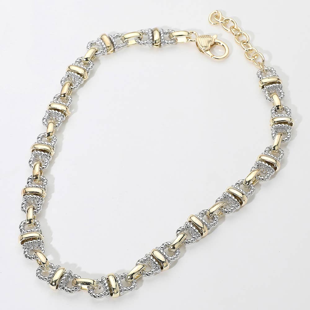 14K Gold Plated Two Tone Textured Chain Necklace