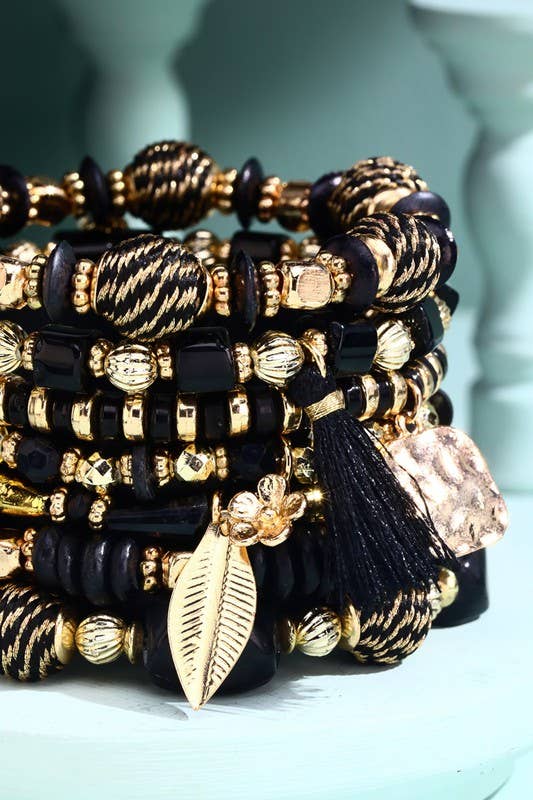 7 Strand Multi Bead Stretch Bracelet