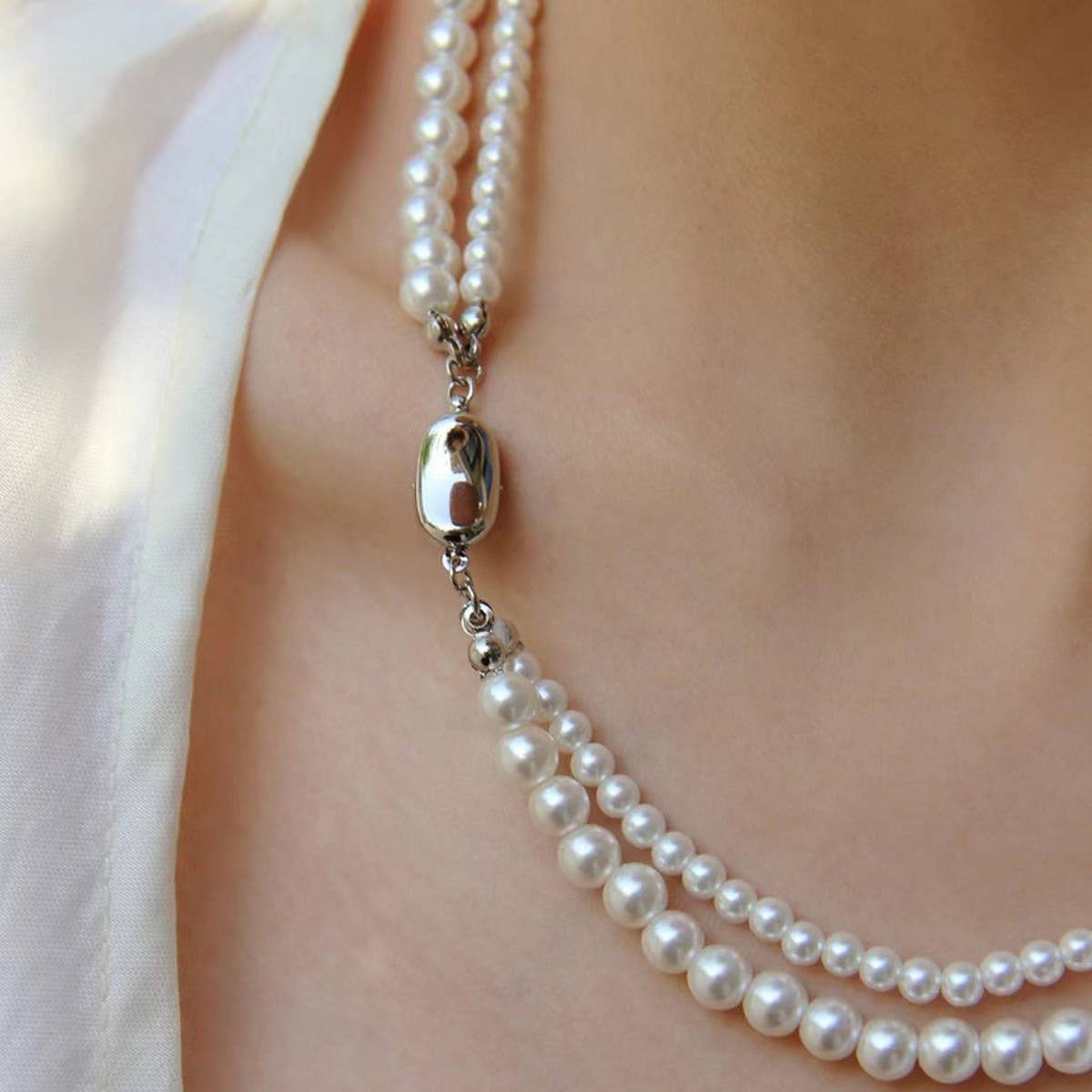 VINTAGE ELEGANT DOUBLE PEARL NECKLACE_CWAJE1680