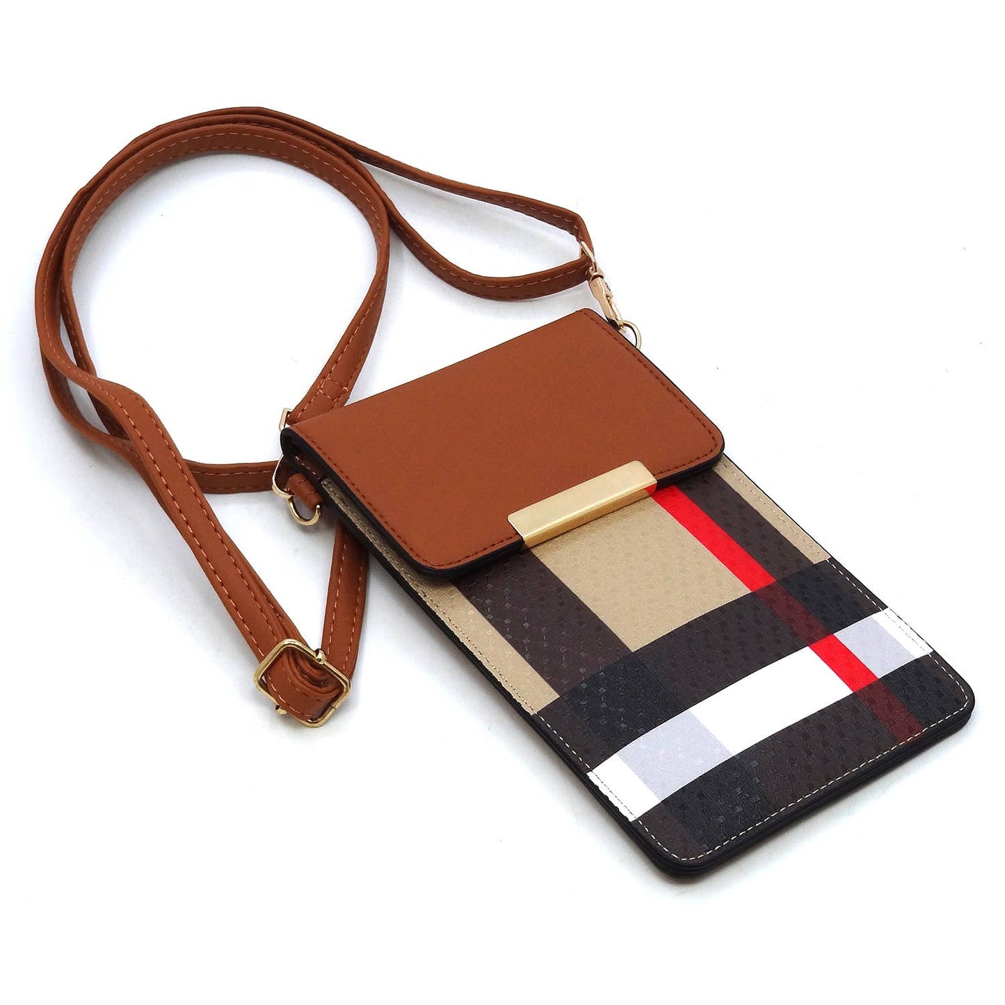 BT082 Tartan Plaid Check Cell Phone Purse Crossbody Bag