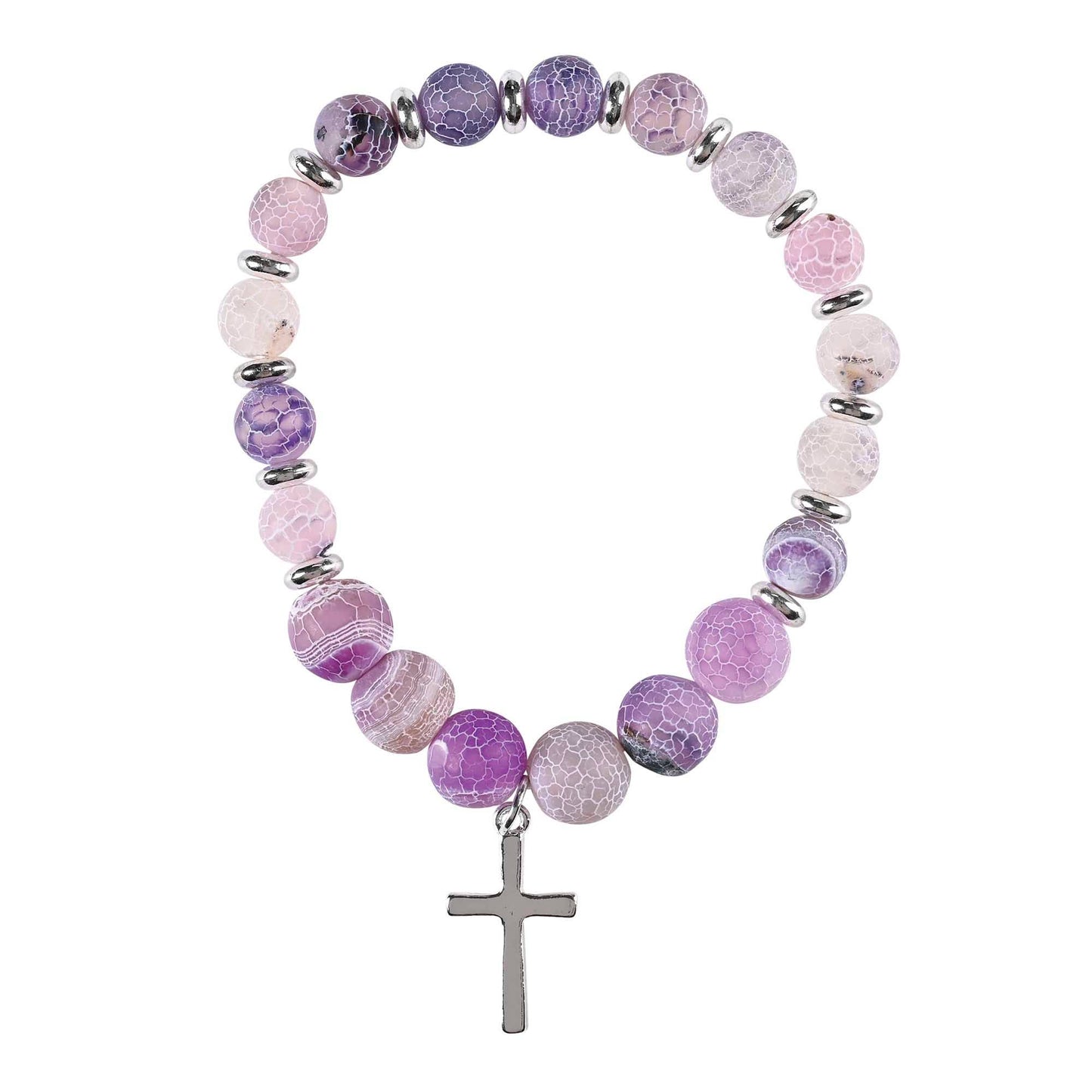 Stretch Bracelet Lavender Stones W/Cross