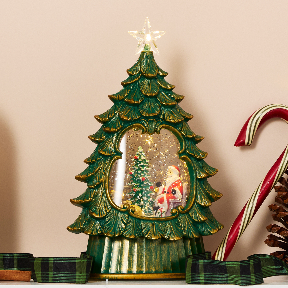 LED Evergreen Tree Musical Snow Globe w/Santa