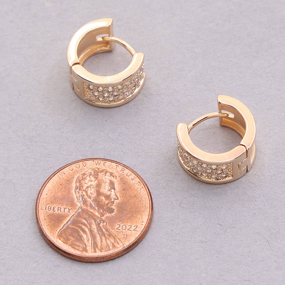 SODAJO GOLD DIPPED CZ TEXTURED HUGGIE EARRING, 93184 E