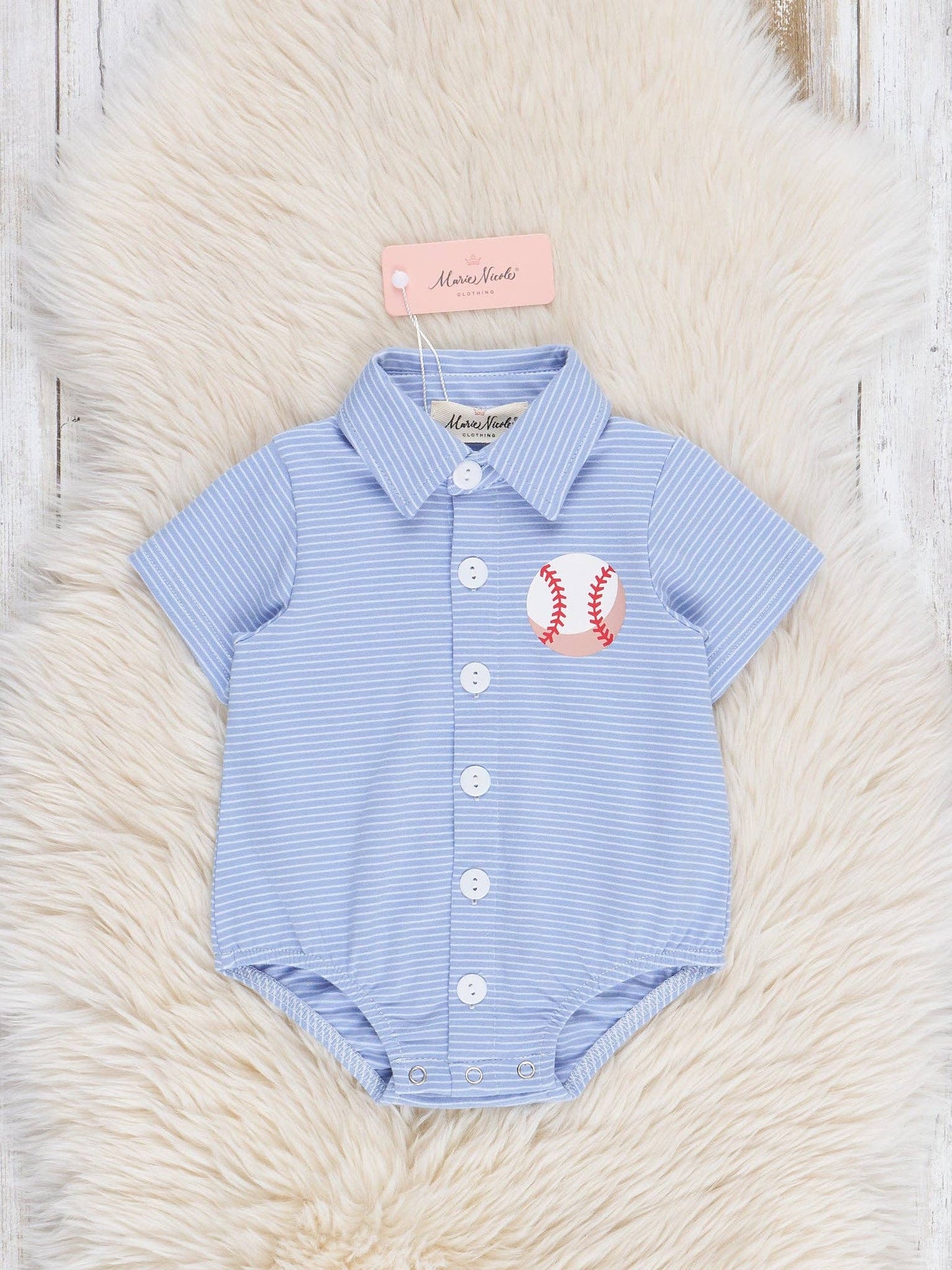 Cotton Blue Striped Baseball Romper