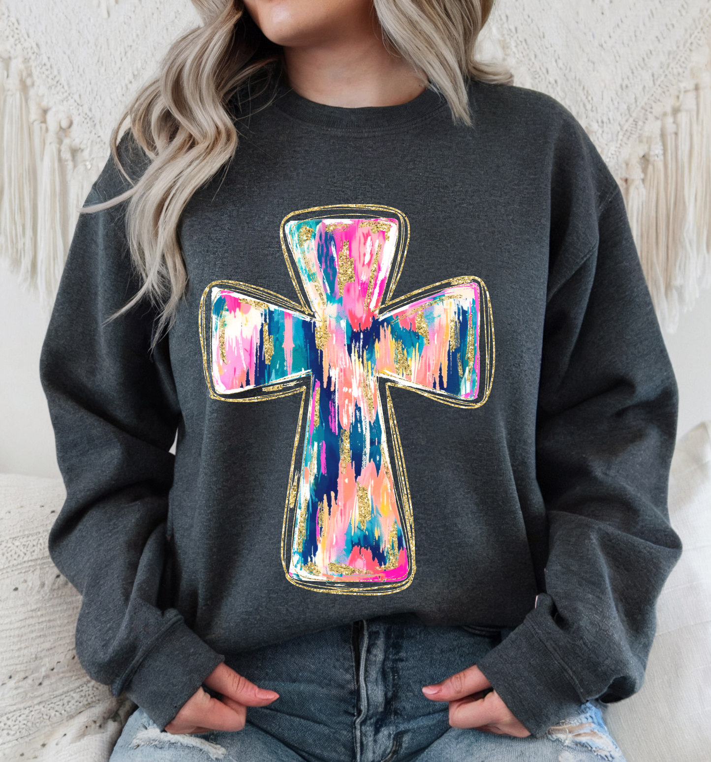 BRUSHSTROKE CROSS CREWNECK TEE/SWEATSHIRT