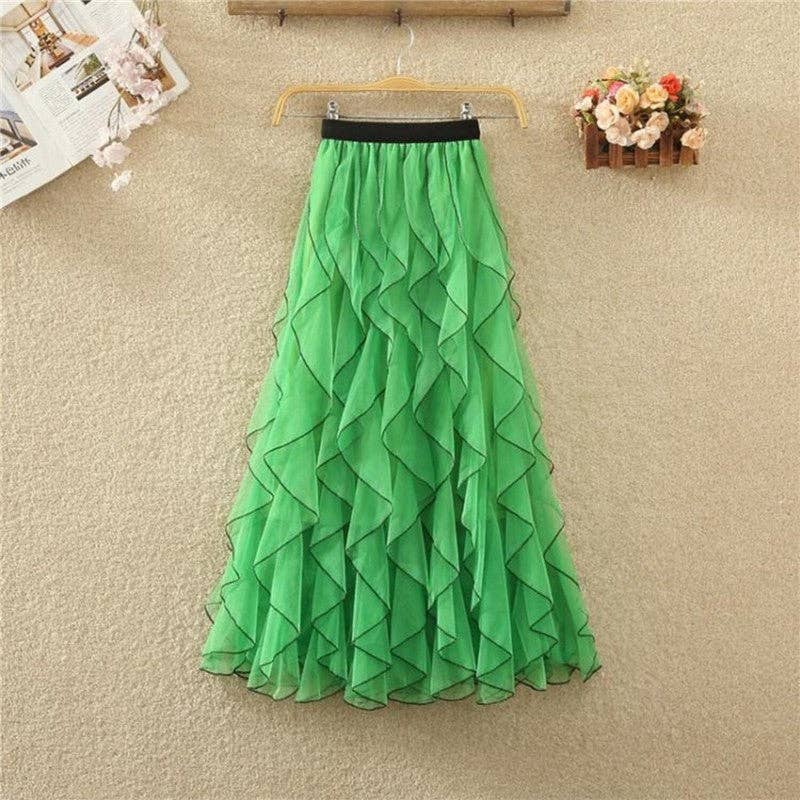 Fashionable Medium-Length Wavy Mesh Tulle Skirt