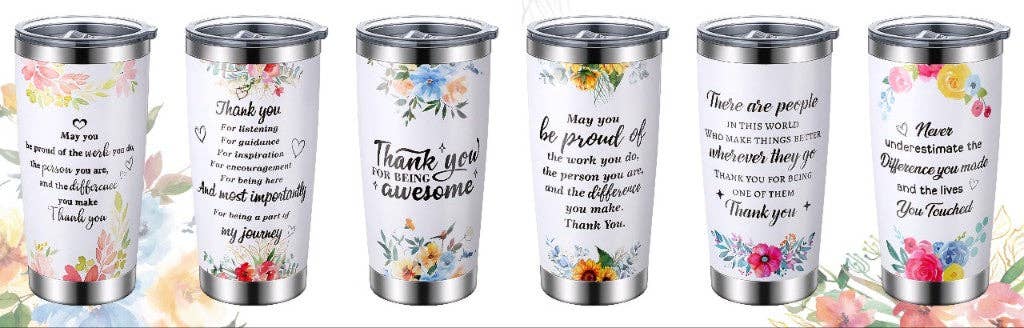 20oz Floral Tumbler with Stainless Steel Lid & Straw