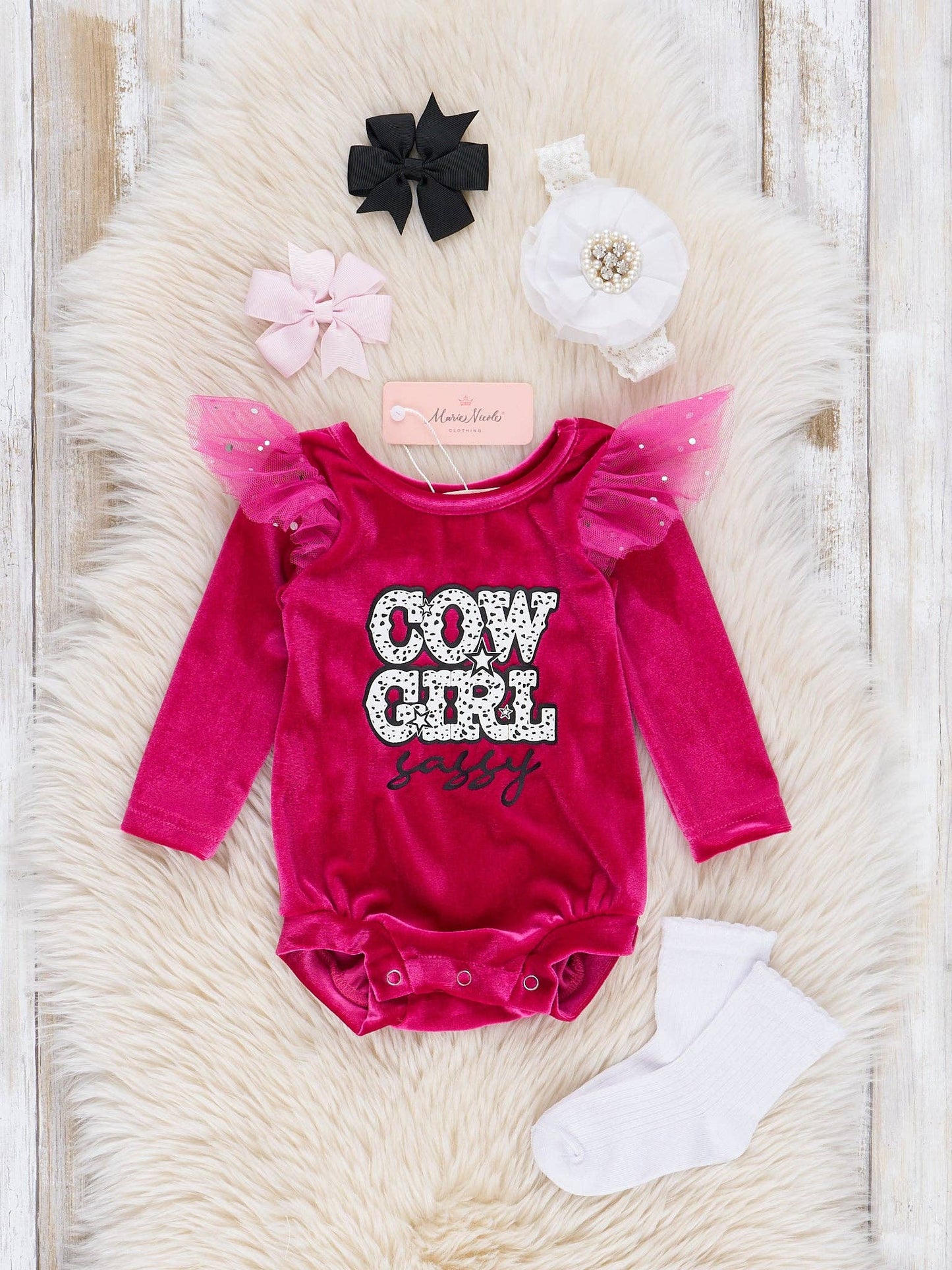 Maroon Cow Girl Velvet Romper - Restocked!