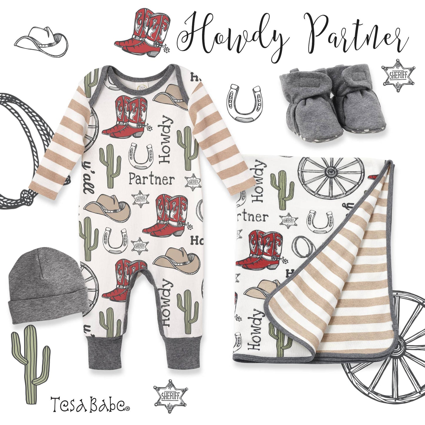 Western Cowboy Howdy Partner Cotton Baby Stroller Blanket