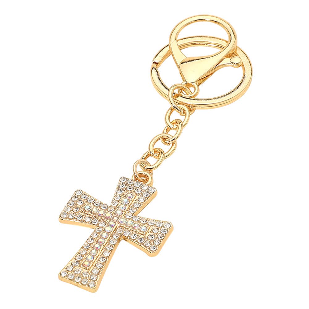 Rhinestone Paved Cross Charm Drop Bag Charm Keychain