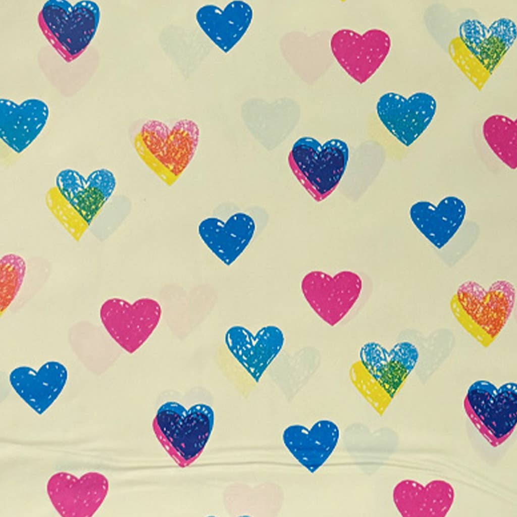 50pc, Colorful Hearts Print Beige Cut-out Handle PVC Bag