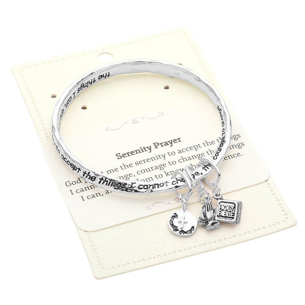 Serenity Prayer Religious Charm Metal Bangle Bracelet