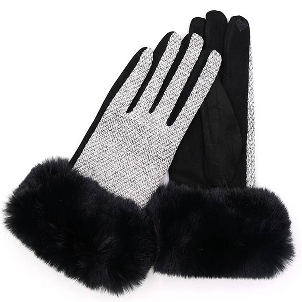 Faux Fur Cuff Mixed Color Smart Touch Gloves