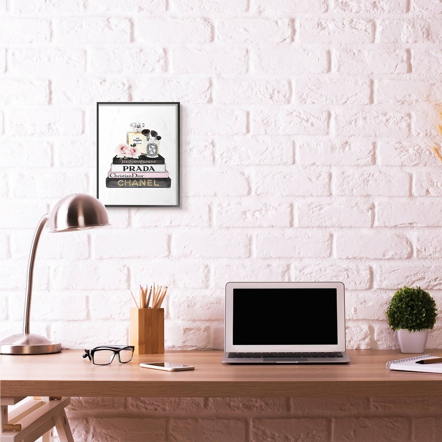 Fashion Designer Flower Bookstack Watercolor Framed Giclee