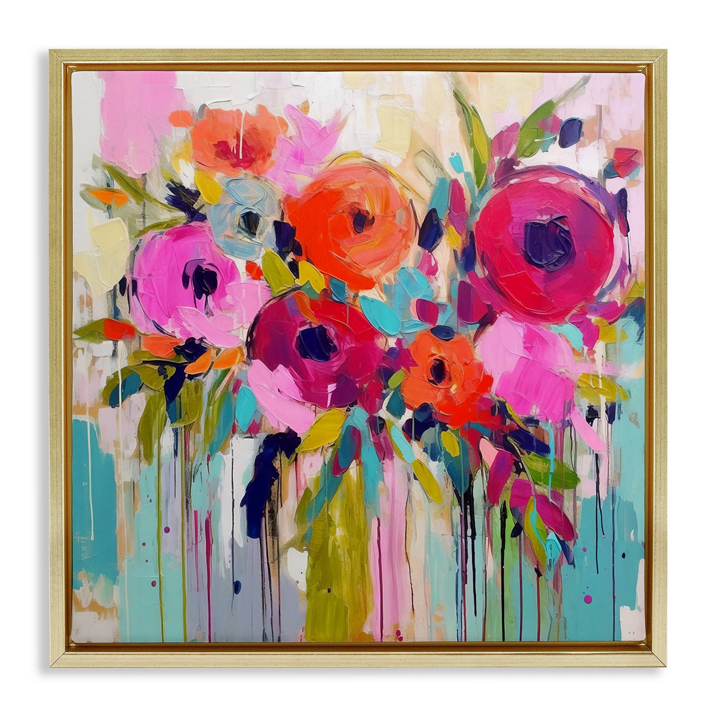 Bold Drip Roses Floater Framed Art