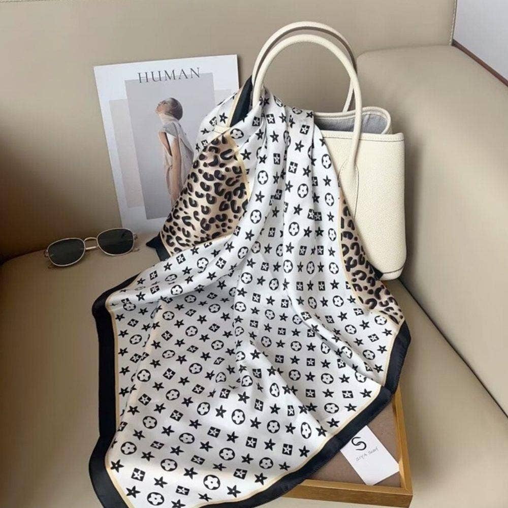 Leopard Flower Silky Bandana Square Neck Scarf AS-747