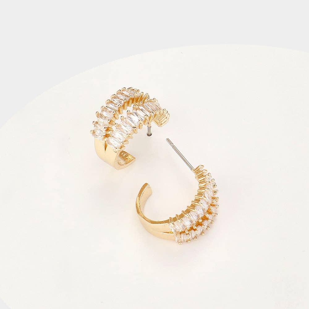 CZ Baguette Stone Cluster Split Evening Hoop Earrings