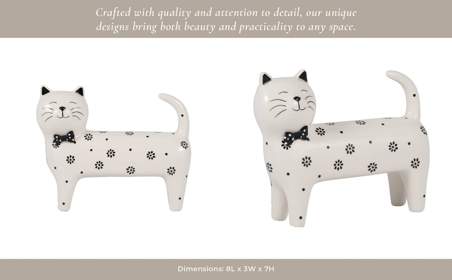 Ceramic Daisies Cat with Bowtie Figurine - White, 7 in.