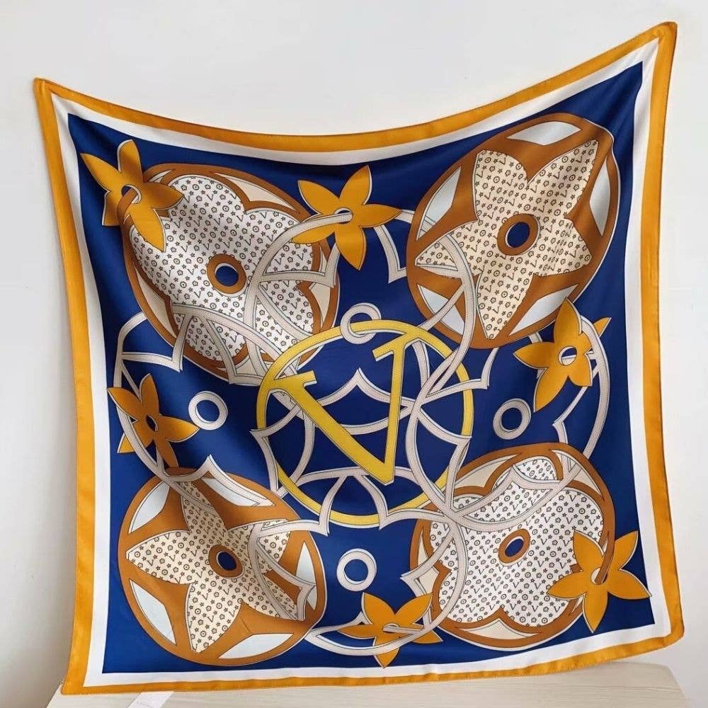 FLOWER SILKY BANDANA SQUARE NECK SCARF, AS 750